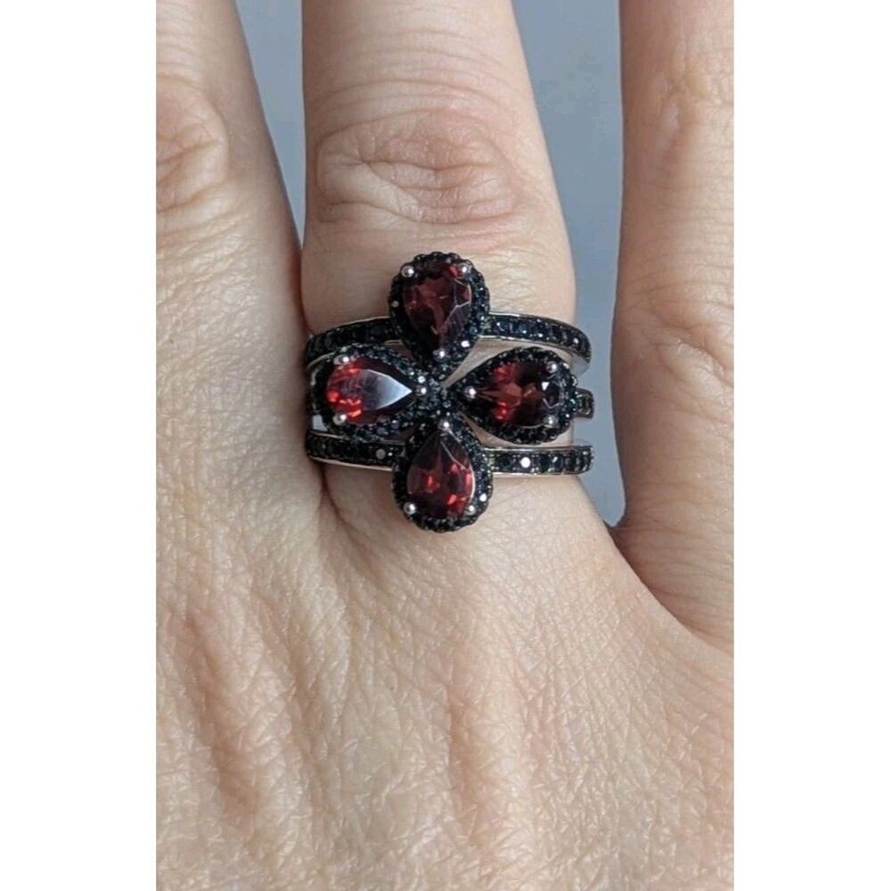 Stackable Ring Set - Garnet, Black Spinel, Size 9.75